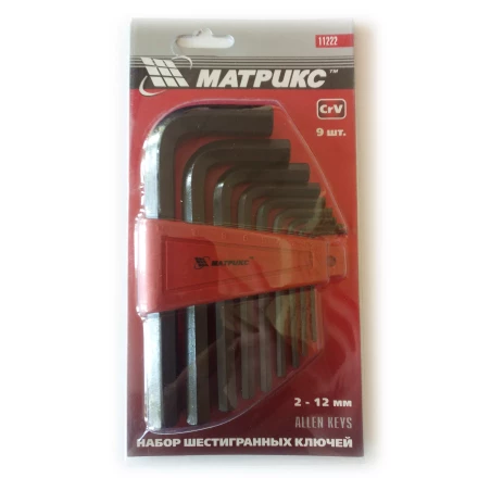 Набор ключей шестигранных имбусовых HEX, 2,0–12 мм, CrV, 9 шт., оксидированные  MATRIX 11222 купить в Ханты-Мансийске