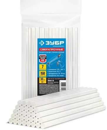 ЗУБР 7 х 150 мм, 30 шт, сверхпрочные прозрачные клеевые стержни, Профессионал (06855-30) купить в Ханты-Мансийске