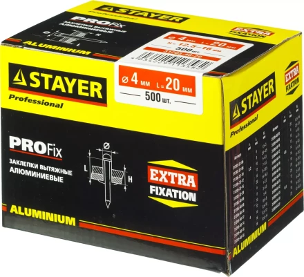 Заклепки PROFIX алюминиевые, 4,0х20мм, 500шт, STAYER Professional 31205-40-20 31205-40-20 купить в Ханты-Мансийске
