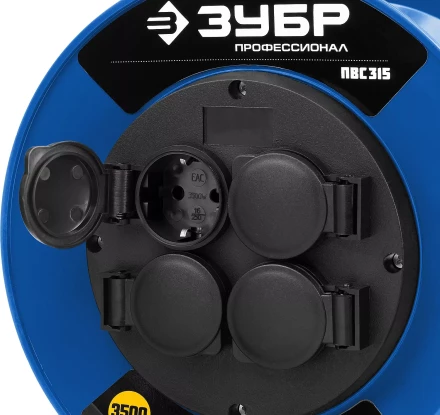 Удлинитель на катушке &quot;ПВС 315&quot;, 40 м, 3500 Вт, 4 гнезда, IP44, ПВС 3х1,5 кв мм, ЗУБР 55081-40 купить в Ханты-Мансийске