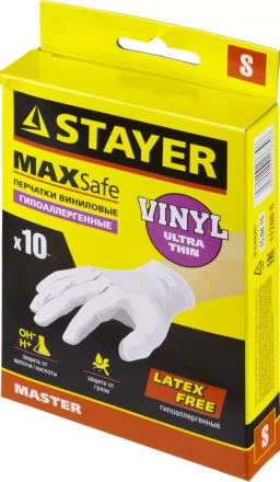 Перчатки STAYER &quot;MASTER&quot; виниловые экстратонкие, S, 10шт 11208-S купить в Ханты-Мансийске