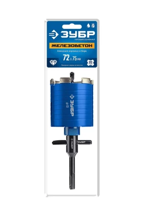 ЗУБР АСК d 72 мм (М16, рабочая глубина 75 мм, лазерная сварка), алмазная сегментная коронка для подрозетников, Профессионал (29875-72) купить в Ханты-Мансийске