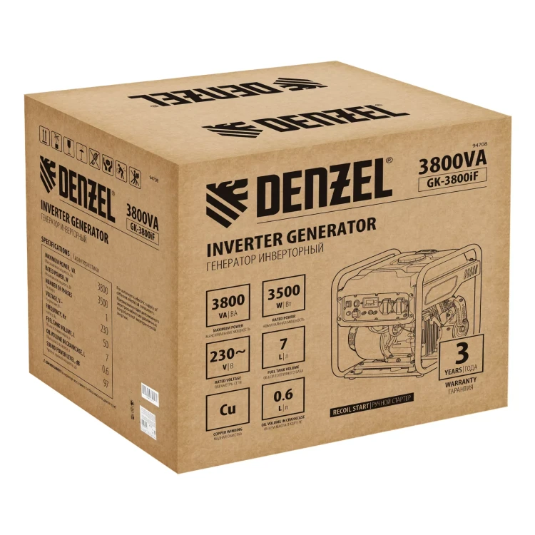 Генератор инверторный DENZEL GK-3800iF, 3,8 кВт, 230 В, ручной старт купить в Ханты-Мансийске