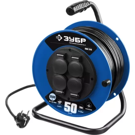 Удлинитель на катушке &quot;ПВС 315&quot;, 50 м, 3500 Вт, 4 гнезда, IP44, ПВС 3х1,5 кв мм, ЗУБР 55081-50 купить в Ханты-Мансийске