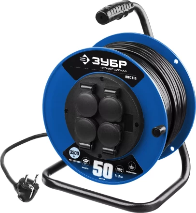 Удлинитель на катушке &quot;ПВС 315&quot;, 50 м, 3500 Вт, 4 гнезда, IP44, ПВС 3х1,5 кв мм, ЗУБР 55081-50 купить в Ханты-Мансийске