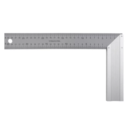 Угольник стальной 300 мм, нержавеющая сталь, градуировка, алюминиевое основание Denzel 32397 купить в Ханты-Мансийске