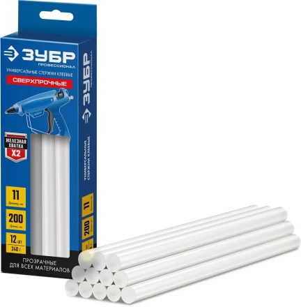 ЗУБР 11 х 200 мм, 12 шт, сверхпрочные прозрачные клеевые стержни, Профессионал (06856-12) купить в Ханты-Мансийске