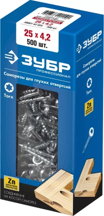 ЗУБР 25 х 4.2 мм, редкая резьба, ТХ20, цинк, 500 шт, саморез для глухих отверстий, Профессионал (30081-42-025) купить в Ханты-Мансийске