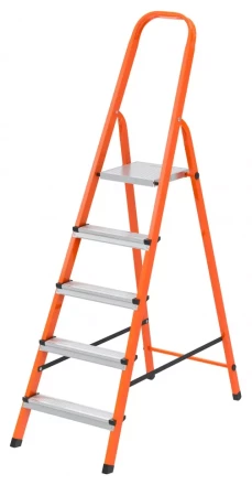 Стремянка, 5 ступеней, стальной профиль, ступени сталь, оранжевая, Россия, Сибртех 97965 купить в Ханты-Мансийске