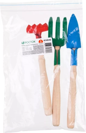 Набор РОСТОК для ухода за комнатными растениями с деревянными ручками: Вилка, грабельки, совок, 3 предмета 421428-H3 купить в Ханты-Мансийске