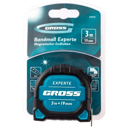 Рулетка Experte, 3 м x 19 мм, двухкомпонентный корпус, магнит, двухсторонняя разметка, нейлон Gross 32574 купить в Ханты-Мансийске