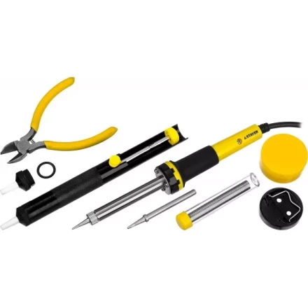 Набор STAYER &quot;PROFI&quot; для паяльных работ, паяльник 55300 + подставка + припой + жало сменное + шприц + насадка на жало + канифоль + кусачки, 60 Вт 55314-60-H8 купить в Ханты-Мансийске