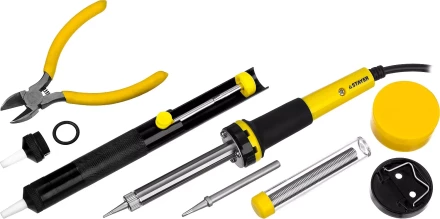 Набор STAYER &quot;PROFI&quot; для паяльных работ, паяльник 55300 + подставка + припой + жало сменное + шприц + насадка на жало + канифоль + кусачки, 60 Вт 55314-60-H8 купить в Ханты-Мансийске