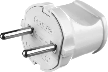 Вилка MAXElectro электрическая, 6А/220В, белая, STAYER 55150-W купить в Ханты-Мансийске