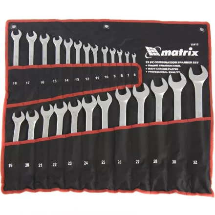 Набор ключей комбинированных 6 - 32 мм 25штук CrV матовый хром MATRIX 15413 купить в Ханты-Мансийске
