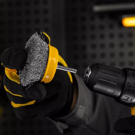 Щетка для дрели Denzel, 75 мм, Чашка, со шпилькой, нержавеющая витая проволока, 744773 купить в Ханты-Мансийске