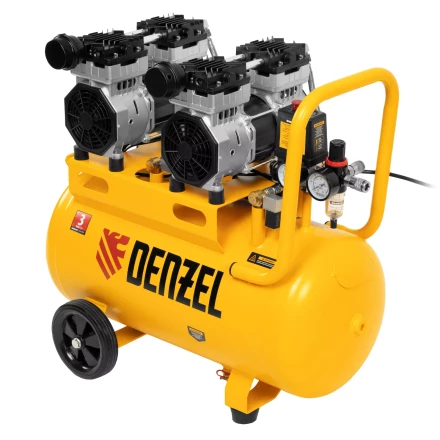 Компрессор безмасляный, малошумный Denzel DLS 1500/50, 1500 ВТ, 2x750, 50 л, 260 л/мин купить в Ханты-Мансийске