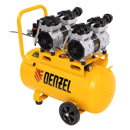 Компрессор безмасляный, малошумный Denzel DLS 1500/50, 1500 ВТ, 2x750, 50 л, 260 л/мин купить в Ханты-Мансийске