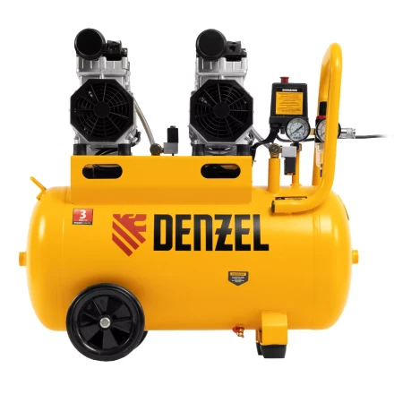 Компрессор безмасляный, малошумный Denzel DLS 1500/50, 1500 ВТ, 2x750, 50 л, 260 л/мин купить в Ханты-Мансийске