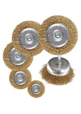 Набор щеток для дрели 6 шт 5 плоских 40-50-65-75-100 мм + 1 &quot;чашка&quot; 50 мм со шпильками MATRIX 74496 купить в Ханты-Мансийске