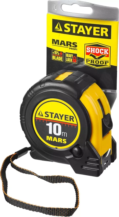 Рулетка STAYER "PROFI" "MARS", обрезиненный корпус, утолщенное полотно, 10мх25мм 34131-10_z01 купить в Ханты-Мансийске