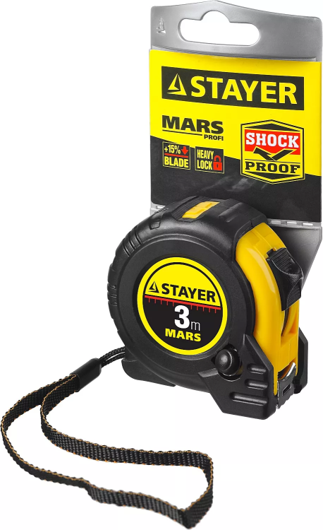 Рулетка STAYER "PROFI" "MARS", обрезиненный корпус, утолщенное полотно, 3мх16мм 34131-03_z01 купить в Ханты-Мансийске