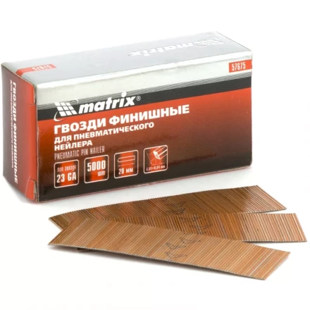 Гвозди финишные шпильки 23GA для пн. нейлера финишного диам. 0,64 мм длина -20 мм,5000 шт MATRIX 57675 купить в Ханты-Мансийске