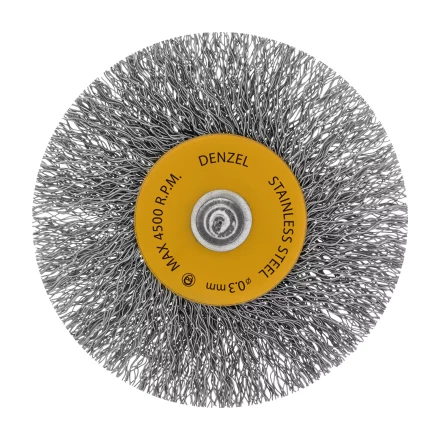 Набор щеток для дрели, 5 Плоских 25-38-50-63-75 мм, шпилька, нерж. вит. проволока Denzel 74495 купить в Ханты-Мансийске