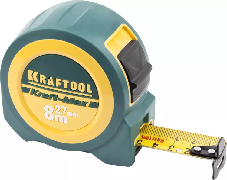 Рулетка KRAFTOOL "Kraft-Max", длинный вылет, нейлон покрытие, упрочненный двухкомп корпус, 8м/27мм 34127-08-27 купить в Ханты-Мансийске