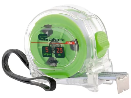 Рулетка Кварц, прозрачный корпус, амортизатор, 10 м х 25 мм  СИБРТЕХ 32524 купить в Ханты-Мансийске