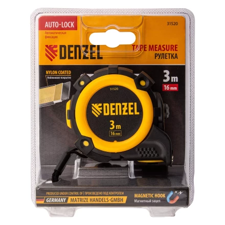 Рулетка Denzel 3м х 16мм, автоматич. фиксац., нейлон. покрытие, магнит. зацеп, двухстор. разметка, 31520 купить в Ханты-Мансийске