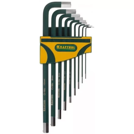 Набор ключей имбусовых KRAFTOOL &quot;INDUSTRIE&quot; длинные,Cr-Mo сталь(S2),хромир покрытие с противоскол напыл,HEX1,5-10мм,9шт 27443-H9 купить в Ханты-Мансийске