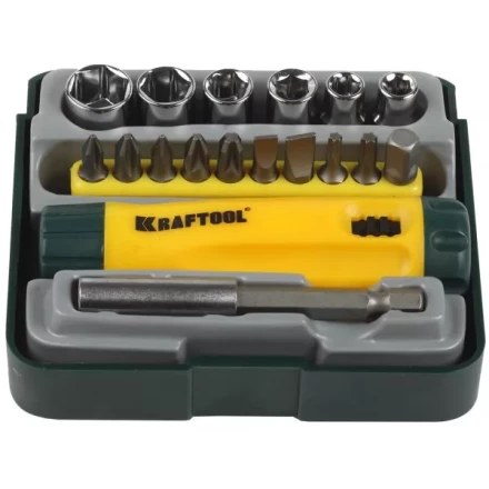 Набор KRAFTOOL &quot;EXPERT&quot;: Отвертка реверсивная с битами, адаптером и торцовыми головками, Cr-V, 18 предметов 26143-H18 купить в Ханты-Мансийске
