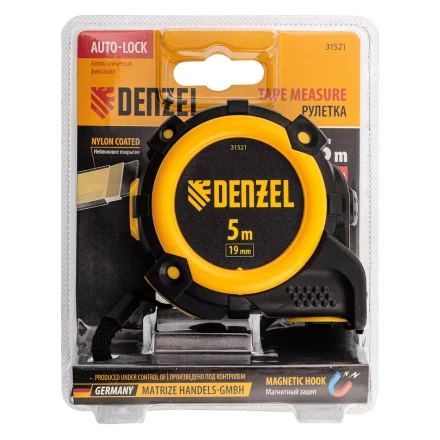 Рулетка Denzel 5м х 19мм, автоматич. фиксац., нейлон. покрытие, магнит. зацеп, двухстор. разметка, 31521 купить в Ханты-Мансийске