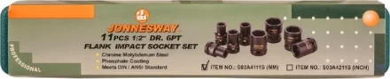 Набор головок торцевых ударных 1/2&quot;DR 10-24мм  11предметов Jonnesway S03A4111S 47183 купить в Ханты-Мансийске