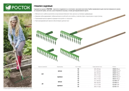 Грабли РОСТОК садовые с черенком, 12 прямых зубцов 421901-12 купить в Ханты-Мансийске