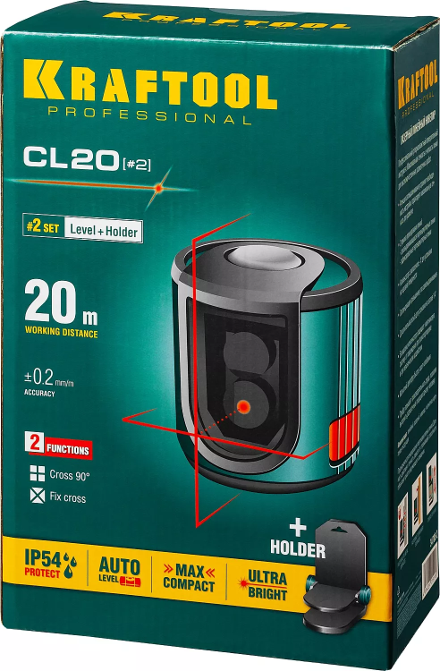 Нивелир лазерный линейный CL 20, сверхъяркий, KRAFTOOL 34700-2, держатель, 20м, IP54, точн. 0,2 мм/м 34700-2 купить в Ханты-Мансийске