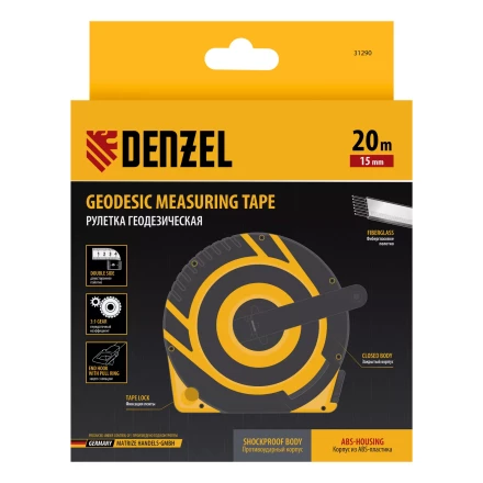Рулетка геодезическая Denzel 20 м х 15 мм, закрытый корпус, фиберглассовая лента, 31290 купить в Ханты-Мансийске