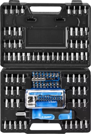 Набор ЗУБР &quot;ЭКСПЕРТ&quot;: Отвертка реверсивная с магнитным битодержателем и отсеком для бит в рукоятке, Cr-V, 130 предметов 25237-H129 купить в Ханты-Мансийске