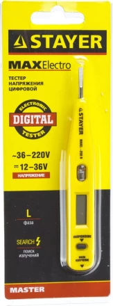 Тестер напряжения STAYER "MASTER" цифровой со световым индикатором, 12-220В, 125мм 45290 купить в Ханты-Мансийске