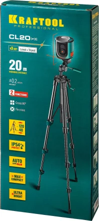 Нивелир лазерный линейный CL-20, сверхъяркий, KRAFTOOL 34700-3, штатив (35-110см), чехол, 20м, IP54, точн. 0,2 мм/м 34700-3 купить в Ханты-Мансийске