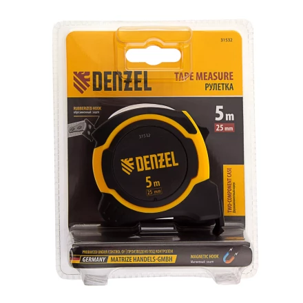 Рулетка Denzel 5м х 25мм, двухкомп. корпус, магнитный обрезиненный зацеп, 31532 купить в Ханты-Мансийске