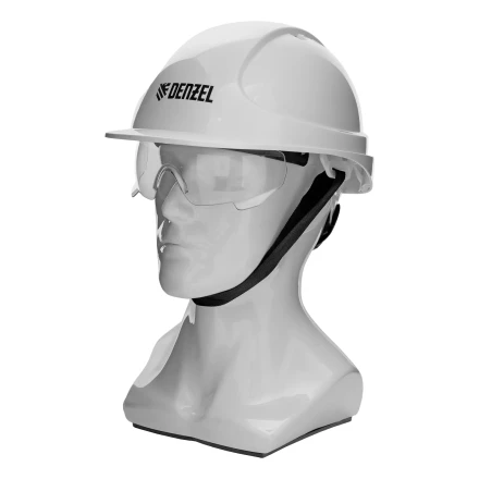 Каска защитная ударопр. Denzel «Форвард» (К-05),ABS/PC,комплект со встроен.очк.ОЧК-05 Форвард,белая 89205 купить в Ханты-Мансийске