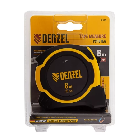 Рулетка Denzel 8м х 25мм, двухкомп. корпус, магнитный обрезиненный зацеп, 31533 купить в Ханты-Мансийске