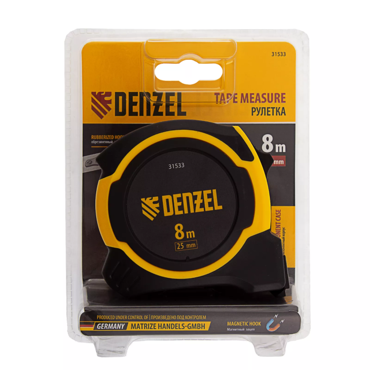 Рулетка Denzel 8м х 25мм, двухкомп. корпус, магнитный обрезиненный зацеп, 31533 купить в Ханты-Мансийске