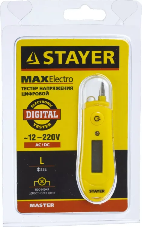 Тестер напряжения STAYER "МASTER" цифровой со световым индикатором, 12-220В, 70мм 45282 купить в Ханты-Мансийске