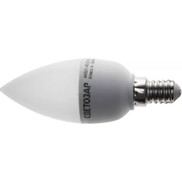 Лампа СВЕТОЗАР светодиод "LED technology", диммируемая, свеча, цоколь E14(миньон), тепл бел свет (2700К), 45 (5Вт), 220В 44501-40-D купить в Ханты-Мансийске