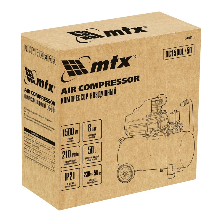 Компрессор воздушный MTX DC1500L/50, 1,5 кВт, 50 л, 210 л/мин 58018 купить в Ханты-Мансийске