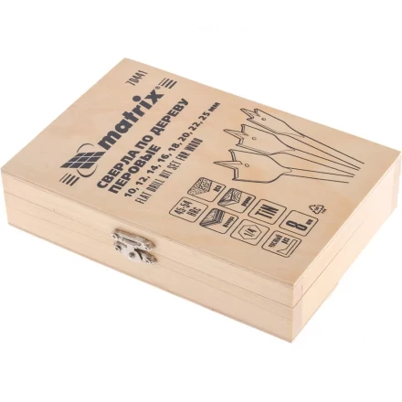 Набор сверл перовых по дереву 10-12-14-16-18-20-22-25 мм 8 шт деревянный кейс Matrix 70441 купить в Ханты-Мансийске