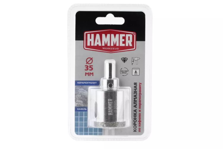 Коронка алмазная HAMMER Ф35мм HEX (DHS 35.0*65/5) купить в Ханты-Мансийске